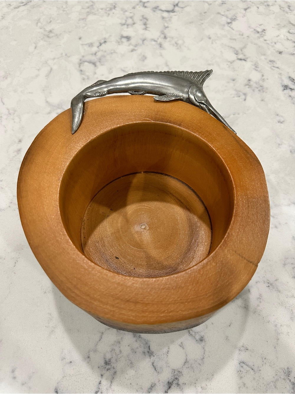 Tommy Bahama Pewter Marlin Wood Nut Bowl Catchall Dish Coastal Decor